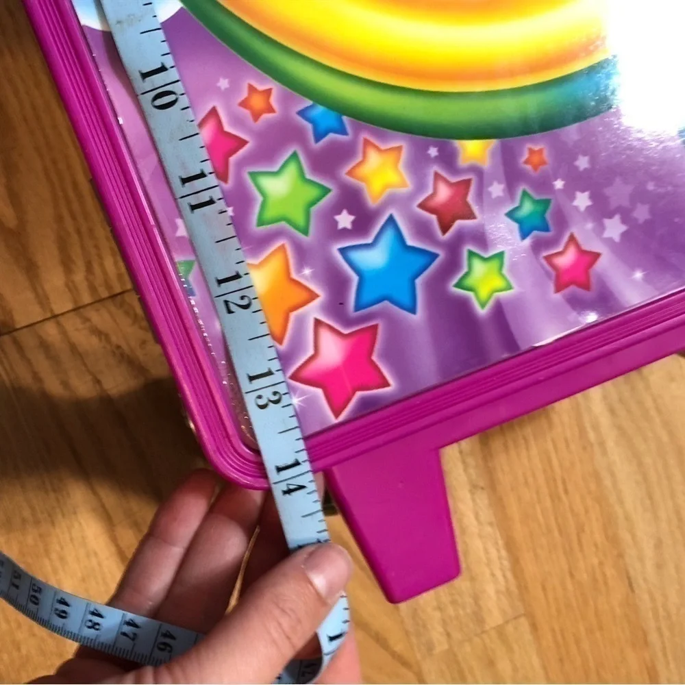 Vintage Lisa Frank Rolling Luggage Peace Sign Handle Purple Pink Rainbow